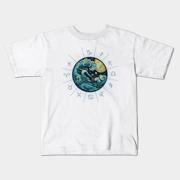 ZODIAC Aquarius - Astrological AQUARIUS - AQUARIUS - ZODIAC sign - Van Gogh style - 9 Kids T-Shirt by ArtProjectShop